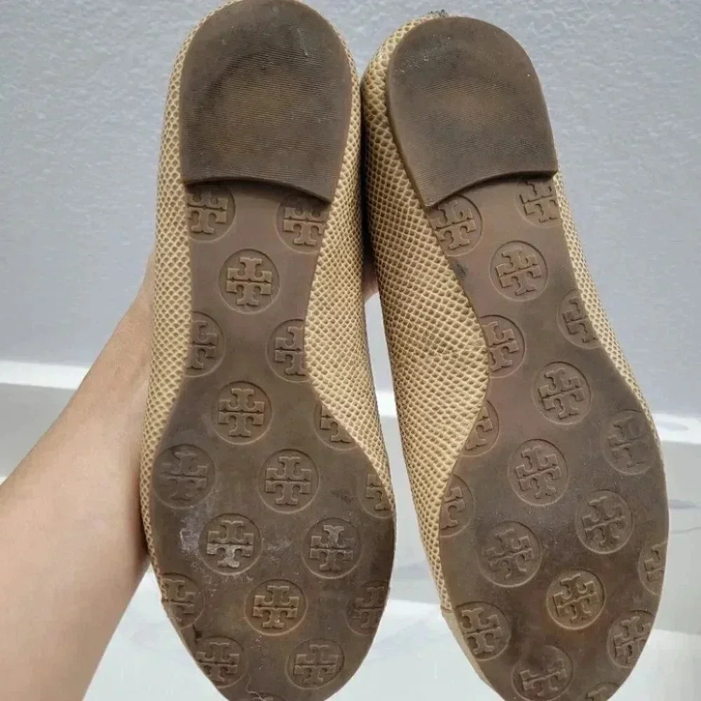 Tory Burch Serena Ballet Flat Vitraux Snake Clay Gold Cap Toe
